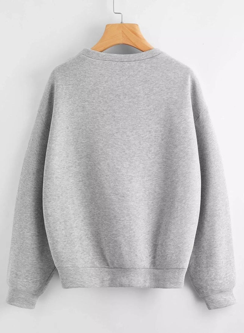 سويت شيرت برسومات وأحرف منسدلة على الكتف - Image 2