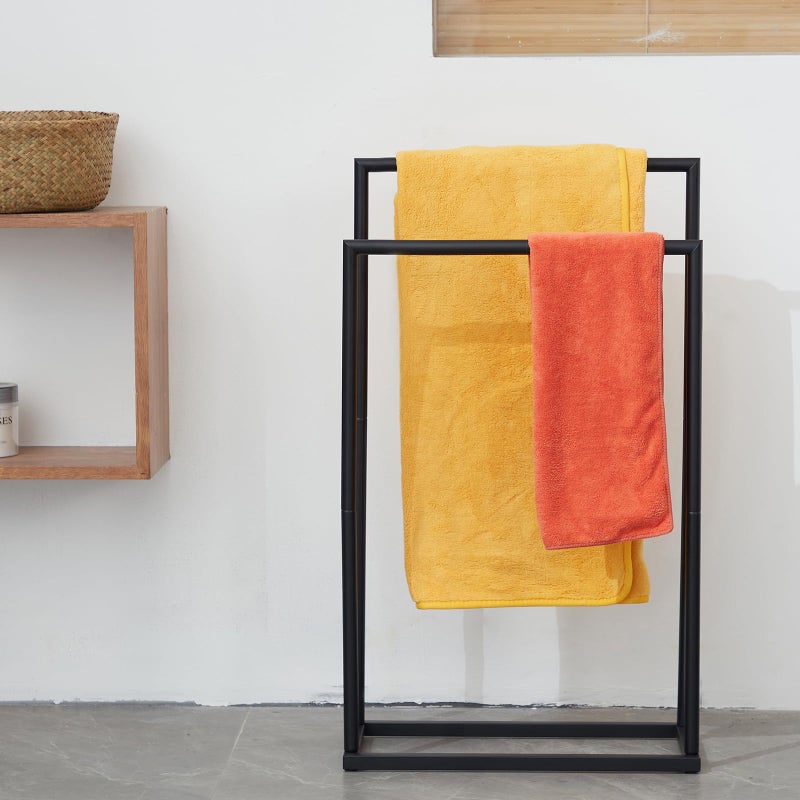 DECLUTTR Free Standing Towel Rack, 2 Tier Towel Racks for Bathroom with Storage Shelves, Modern Outdoor Standing Towel Drying Rack for Poolside, Black Blanket Rack Holder, DECLUTTR - Image 5