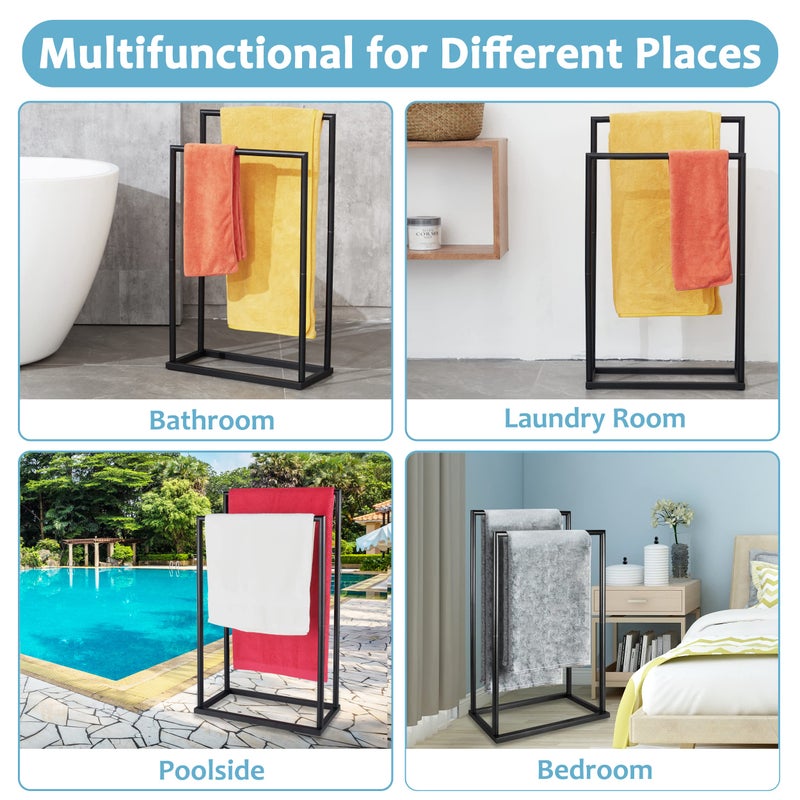 DECLUTTR Free Standing Towel Rack, 2 Tier Towel Racks for Bathroom with Storage Shelves, Modern Outdoor Standing Towel Drying Rack for Poolside, Black Blanket Rack Holder, DECLUTTR - Image 3