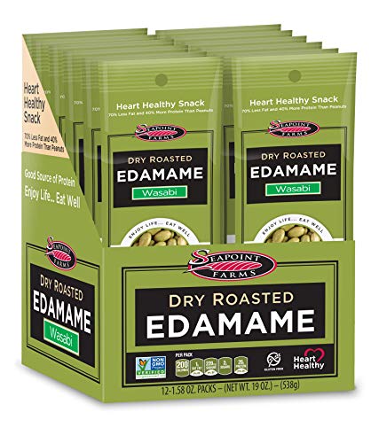 Seapoint Farms Dry Roasted Crunchy Edamame Plant Based Snack 20g Protein 3 Ingredients 0 Added Oils Vegan Gluten Free Kosher Keto Friendly NonGMO OntheGo Snacking Wasabi 158 oz Pack of 12 - Image 1