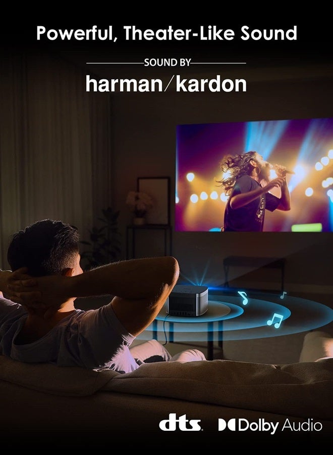 بروجيكتور هوريزون 1080p FHD مدعوم بدقة 4K، 2200 لومن ANSI، مكبرات صوت هارمان كاردون، أندرويد TV 10.0، تركيز تلقائي، تصحيح كاستان تلقائي، تجنب الكائنات تلقائيًا، واي فاي بلوتوث