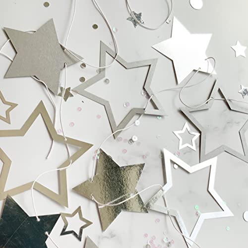 Pinfliers Twinkle Twinkle Little Star Theme Paper Star Bunting, 16 pieces, 2 shade of silver, 66 inches in length - Image 4