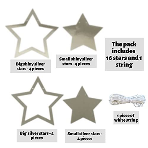 Pinfliers Twinkle Twinkle Little Star Theme Paper Star Bunting, 16 pieces, 2 shade of silver, 66 inches in length - Image 2