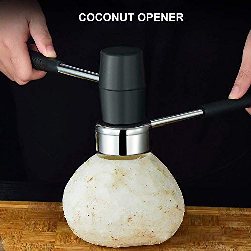 Hari Coconut Opener Tools with Hammer, Super Safe & Easy to Open Young Coconuts Tool, Food Grade Stainless Steel Coconut Opener Set, Rubber Mallet with Handle - Image 5