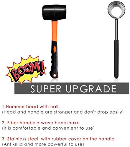 Hari Coconut Opener Tools with Hammer, Super Safe & Easy to Open Young Coconuts Tool, Food Grade Stainless Steel Coconut Opener Set, Rubber Mallet with Handle - Image 4