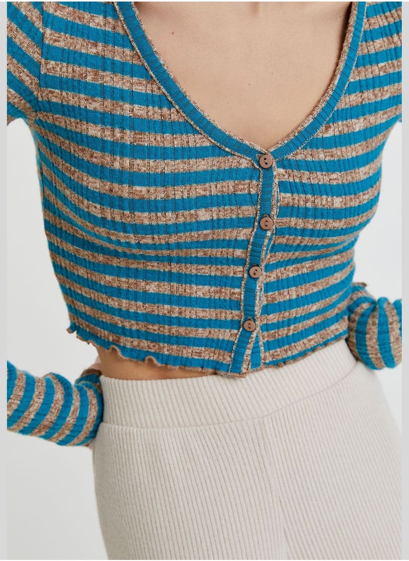 PULL&BEAR Striped soft touch V-neck cardigan  - Image 3