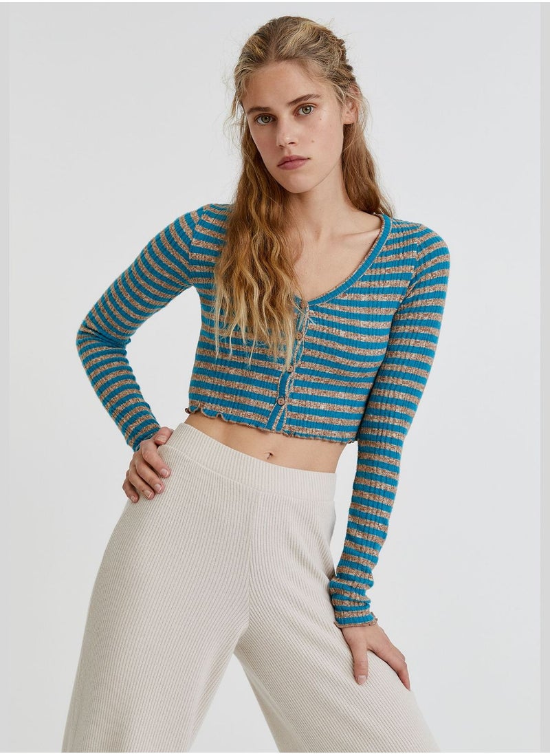 PULL&BEAR Striped soft touch V-neck cardigan  - Image 1