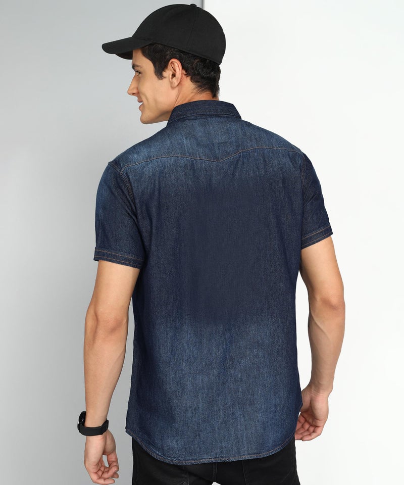 Kuons Avenue Men's Dark Indigo Denim Double Pocket Casual Shirt | Half Sleeves Shirt for Men (KACLHS1277XXL_Dark Indigo_XX-Large) - Image 2