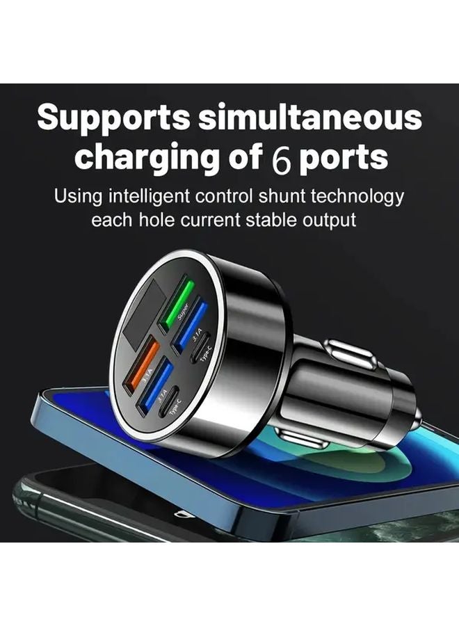 شاحن سيارة مزدوج USB C مع شاشة عرض الجهد للشحن السريع PD QC3.0 بلون أسود معدني - Image 5