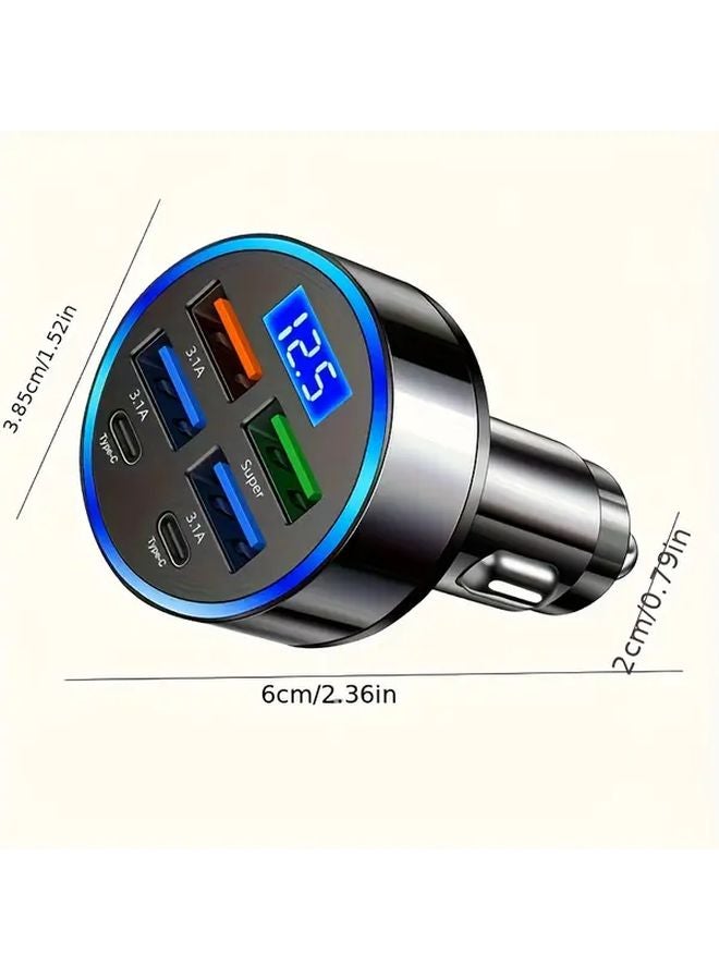 شاحن سيارة مزدوج USB C مع شاشة عرض الجهد للشحن السريع PD QC3.0 بلون أسود معدني - Image 3