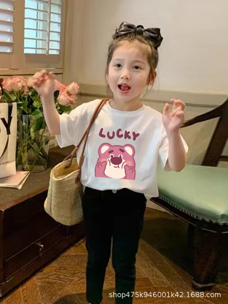 100% Cotton Cartoon Bear Girls' Short-Sleeved T-Shirt Loose Children'S Thin T-Shirt Boys' Half-Sleeved Top - Image 4