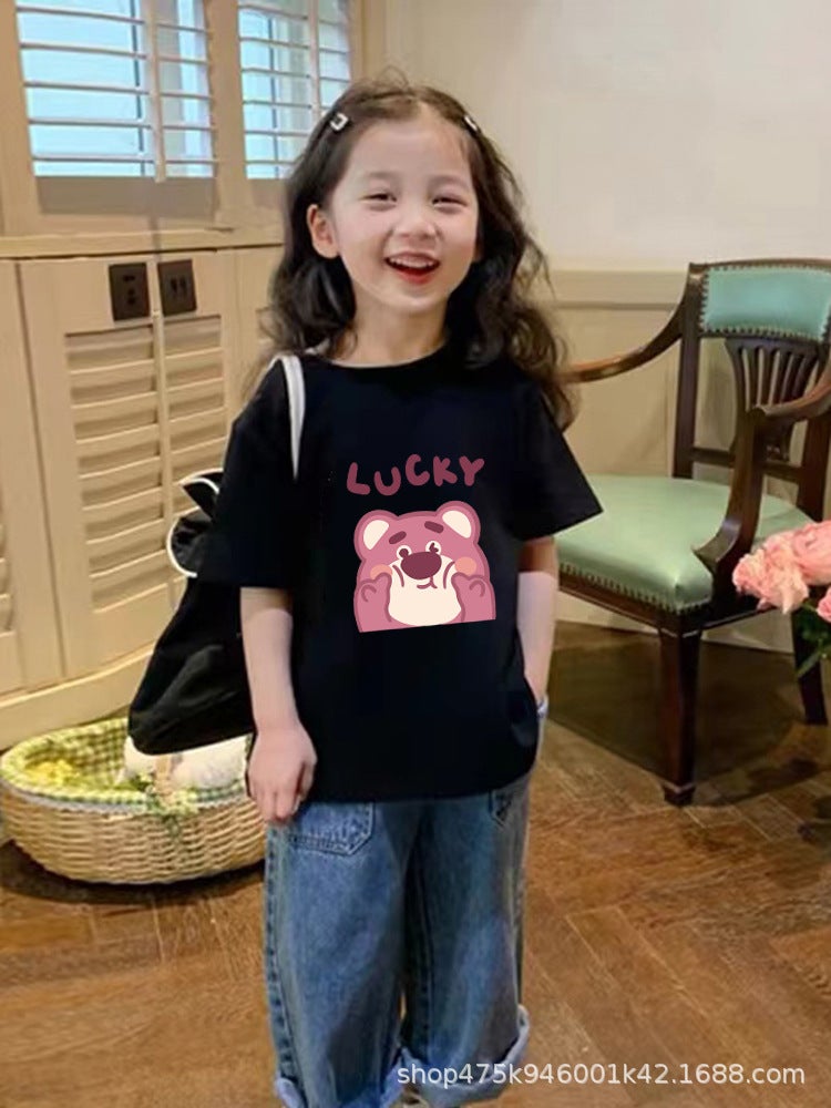 100% Cotton Cartoon Bear Girls' Short-Sleeved T-Shirt Loose Children'S Thin T-Shirt Boys' Half-Sleeved Top - Image 5