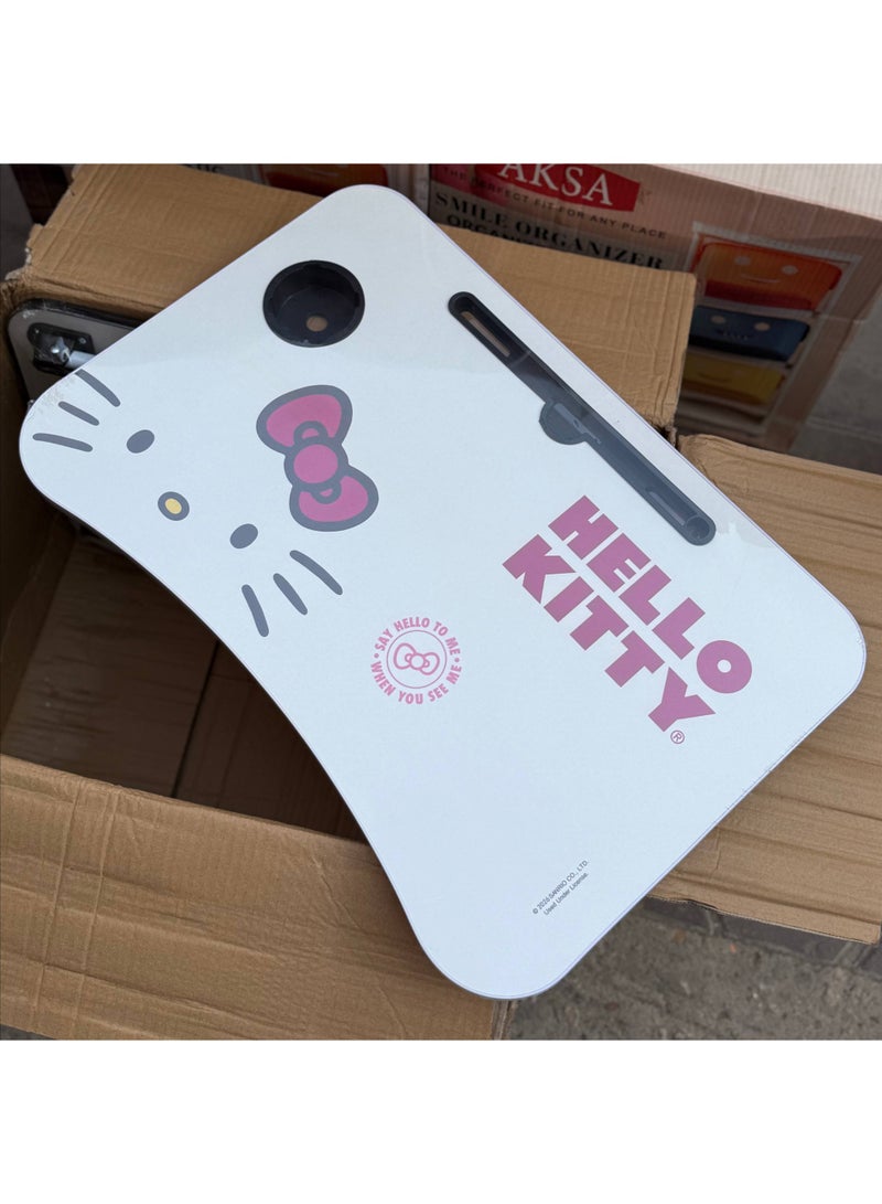 Disney A foldable wooden table with a cup holder and a dedicated movie slot.