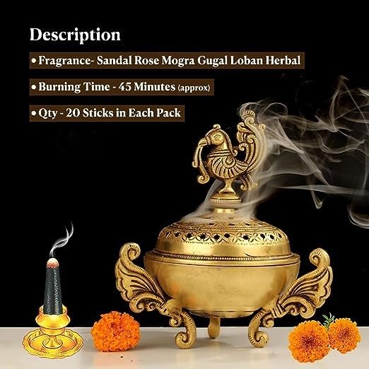 V VIDHAN DHOOP Zipper Pouch VIDHAN Wet DHOOP Herbal Long Lasting Fragrance for Daily Pooja Havan Meditation and Yoga 20 Sticks in Each Packet Pack of 5 Rose MOGRA Sandal GUGGAL LOBAN  - Image 3