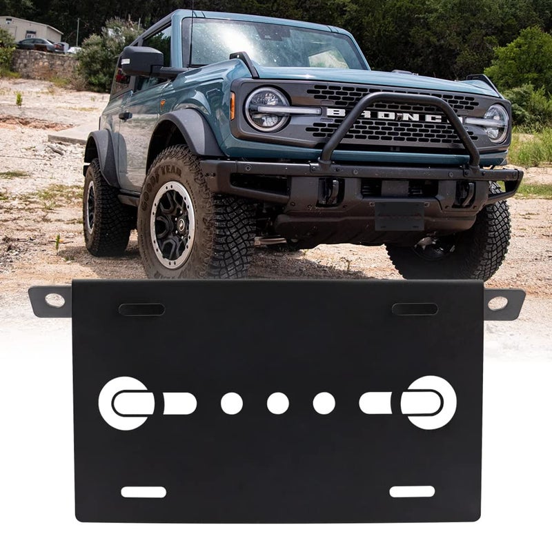 Front License Plate Bracket for Ford Bronco Steel License Plate Holder Front Lower Bumper License Plate Mount License Plate Frames for Bronco Compatible with 2021 2022 2023 2024 Ford Bronco Black