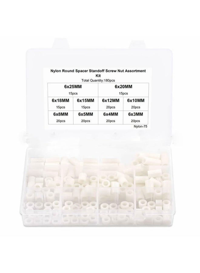 180 pcs Nylon Round Spacer Standoffs Screws Nuts Kit,Hollow Insulated Post Plastic Isolators Boxed  - Image 1
