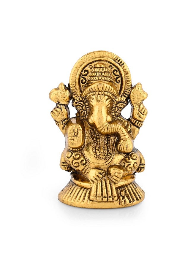 CraftVatika Ganesha Idol Showpiece Aluminum Golden Finish Ganesha Idol for Gift & Home Decor, Pooja Room, Mandir Housewarming Gifts (Set of 1) - Image 2