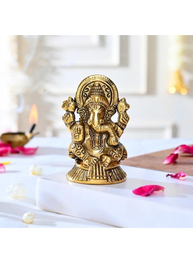 CraftVatika Ganesha Idol Showpiece Aluminum Golden Finish Ganesha Idol for Gift & Home Decor, Pooja Room, Mandir Housewarming Gifts (Set of 1) - Image 1