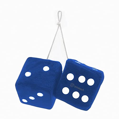 ZONETECH Zone Tech Blue 3" Square Hanging Dice-Soft Fuzzy Decorative Vehicle Hanging Mirror Dice with White Dots - Pair - Image 1