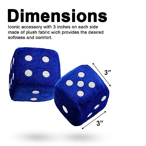 ZONETECH Zone Tech Blue 3" Square Hanging Dice-Soft Fuzzy Decorative Vehicle Hanging Mirror Dice with White Dots - Pair - Image 3