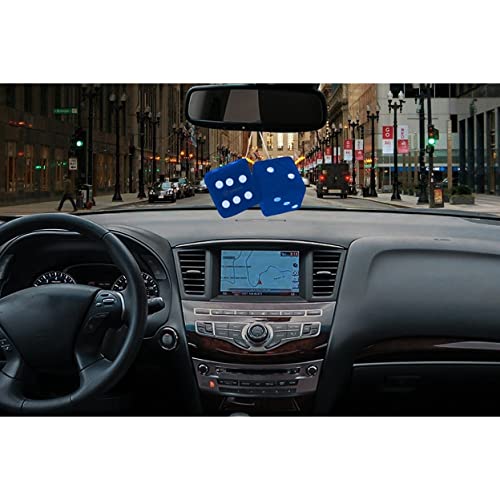 ZONETECH Zone Tech Blue 3" Square Hanging Dice-Soft Fuzzy Decorative Vehicle Hanging Mirror Dice with White Dots - Pair - Image 2