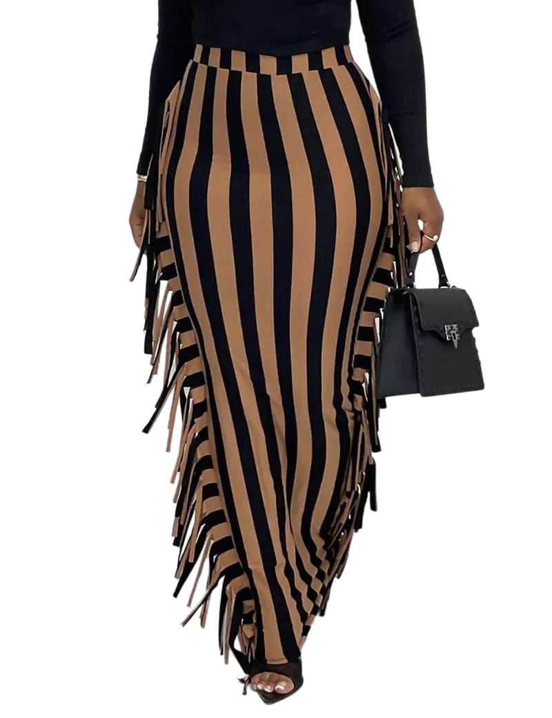 Lrady Woman Ankle Length Pencil Skirt Sexy High Waist Stretchy Tight Bodycon Party Maxi Skirts Stripe L - Image 1