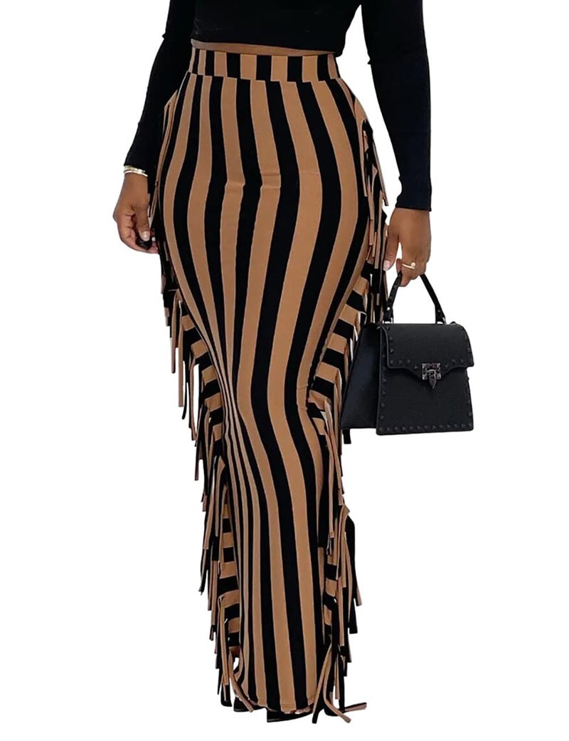 Lrady Woman Ankle Length Pencil Skirt Sexy High Waist Stretchy Tight Bodycon Party Maxi Skirts Stripe L - Image 2