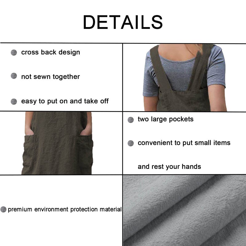 ZQFFB Pinafore Cross Back Apron for Women with Pockets Japanese Smock for Work Gardening Cooking Painting Baking - Image 4