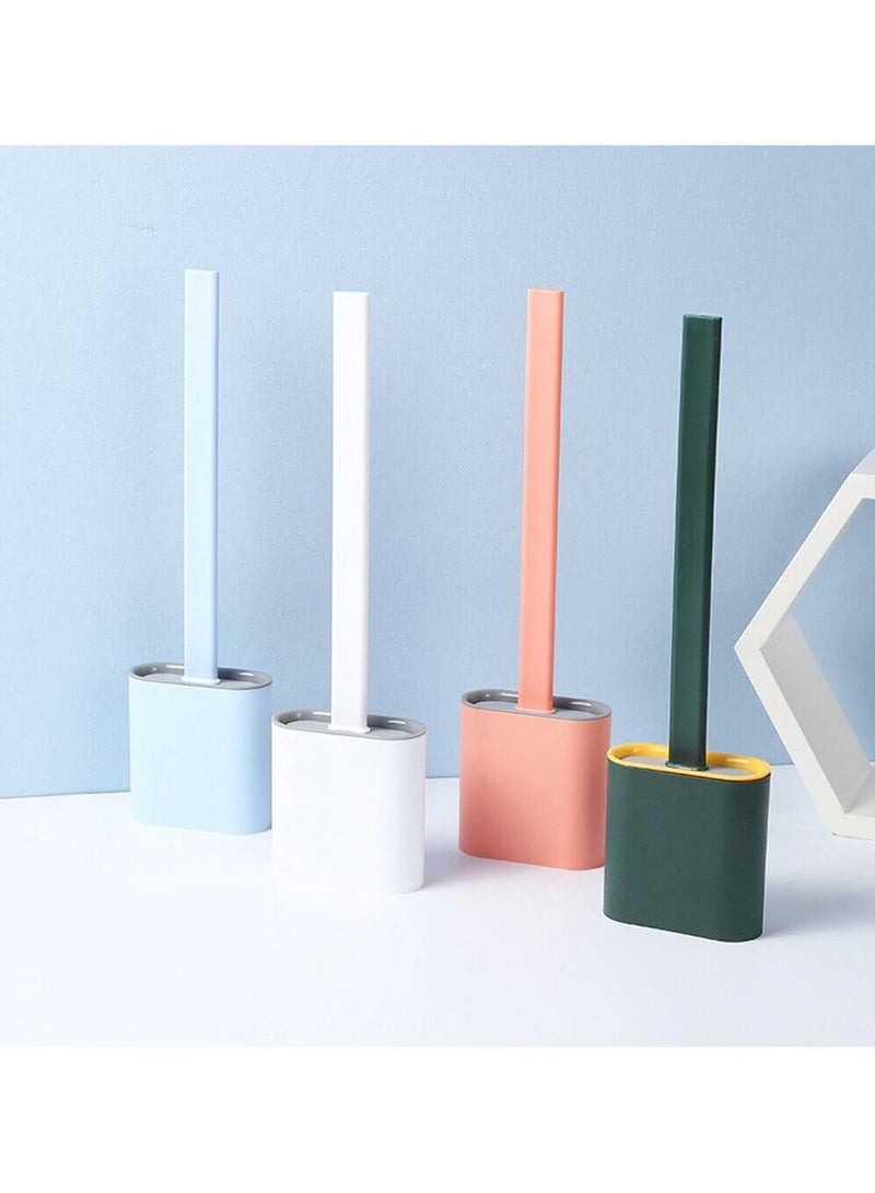 Deep-Cleaning Toilet Brush and Holder Set for Bathroom, Silicone Toilet Bowl Brush with Non-Slip Long Plastic Handle, Flat Head Brush Head to Clean Toilet Corner Easily Random Color