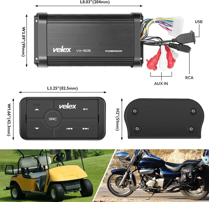 VELEX Marine Bluetooth Amplifier Waterproof Class D Amp UTV Amp 4 Channel with Controller for Boat Golf Motorcycle Hidden Installation - Image 4
