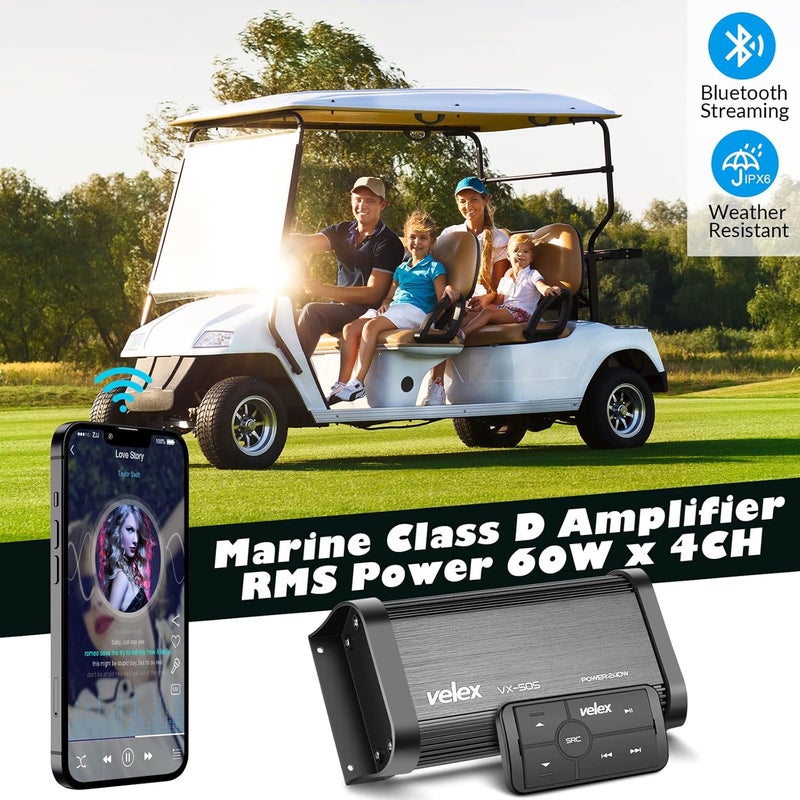 VELEX Marine Bluetooth Amplifier Waterproof Class D Amp UTV Amp 4 Channel with Controller for Boat Golf Motorcycle Hidden Installation - Image 2