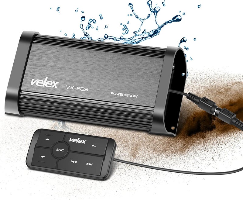 VELEX Marine Bluetooth Amplifier Waterproof Class D Amp UTV Amp 4 Channel with Controller for Boat Golf Motorcycle Hidden Installation - Image 1