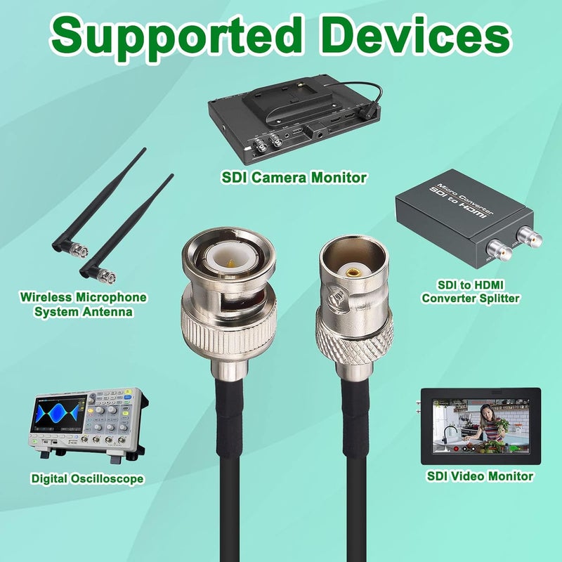 YOTENKO 6ft BNC Extension Cable Male to Female SDI Cable RG174 50 Ohm for Scanner Wireless Microphone System Receiver Broadcast Video and Camera Ham Radio - Image 2