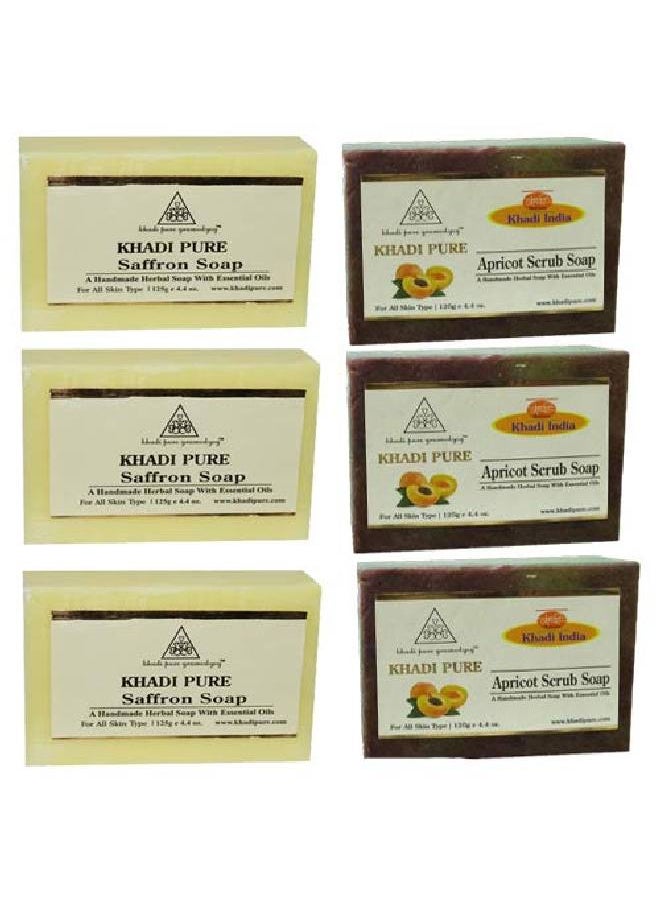 Khadi Pure Apricot & Saffron Soap 125 ml (Pack of 6)  - Image 1