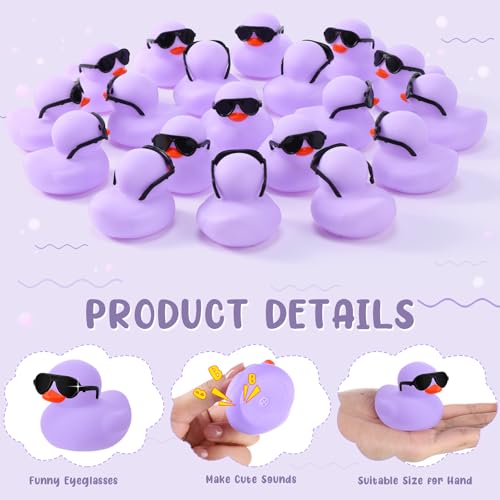 Sosation 36 Packs Mini Rubber Ducks with Sunglasses Sets 22 Inch Bath Squeaky Rubber Duckies Cute Float Bathtub Toys for Birthday Party Favors Class Carnival Prizes Car DecorLight Purple - Image 5