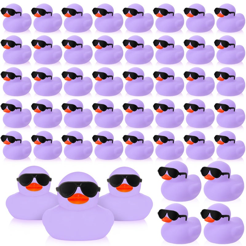 Sosation 36 Packs Mini Rubber Ducks with Sunglasses Sets 22 Inch Bath Squeaky Rubber Duckies Cute Float Bathtub Toys for Birthday Party Favors Class Carnival Prizes Car DecorLight Purple - Image 3