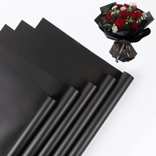NESCCI 20 Sheet Flower Wrapping Paper - Waterproof Floral Bouquet Wrapping Paper, Florist Supplies Packaging Paper for Wedding Birthday Gift DIY (Black) - Image 1