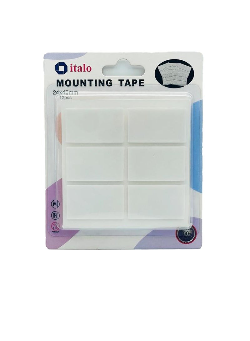 إيتالو عبوة من 12 قطعة متعددة الأغراض شريط تثبيت مزدوج الجوانب لاصق ذاتي اللصق شريط لاصق مربع قطعة تستخدم للمنازل والمكاتب والمحلات التجارية 24X40 مللي متر - Image 1