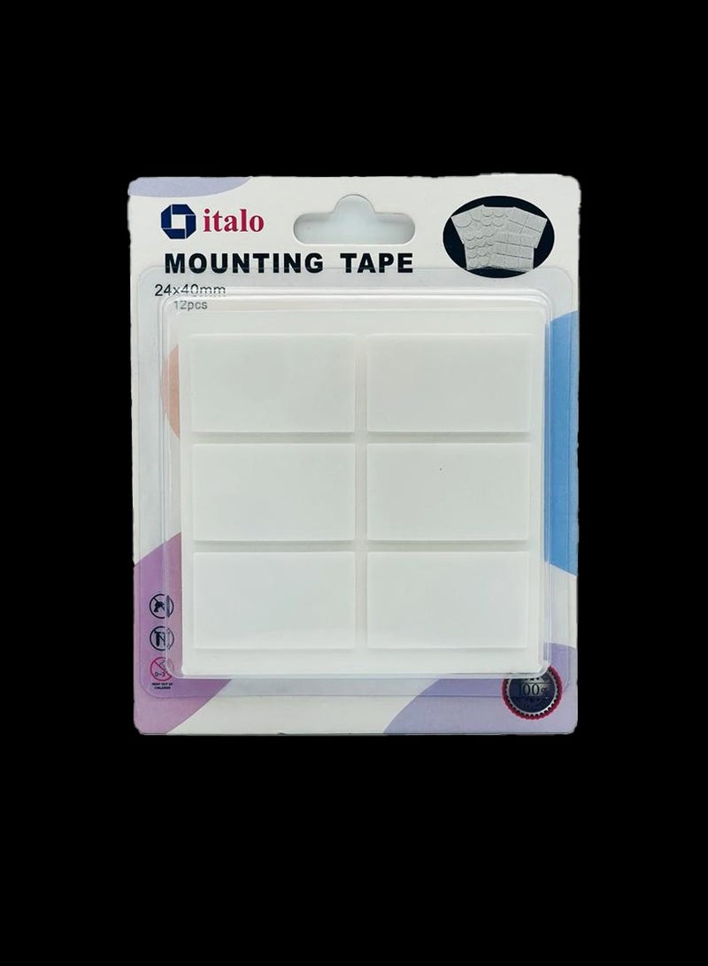 إيتالو عبوة من 12 قطعة متعددة الأغراض شريط تثبيت مزدوج الجوانب لاصق ذاتي اللصق شريط لاصق مربع قطعة تستخدم للمنازل والمكاتب والمحلات التجارية 24X40 مللي متر - Image 2