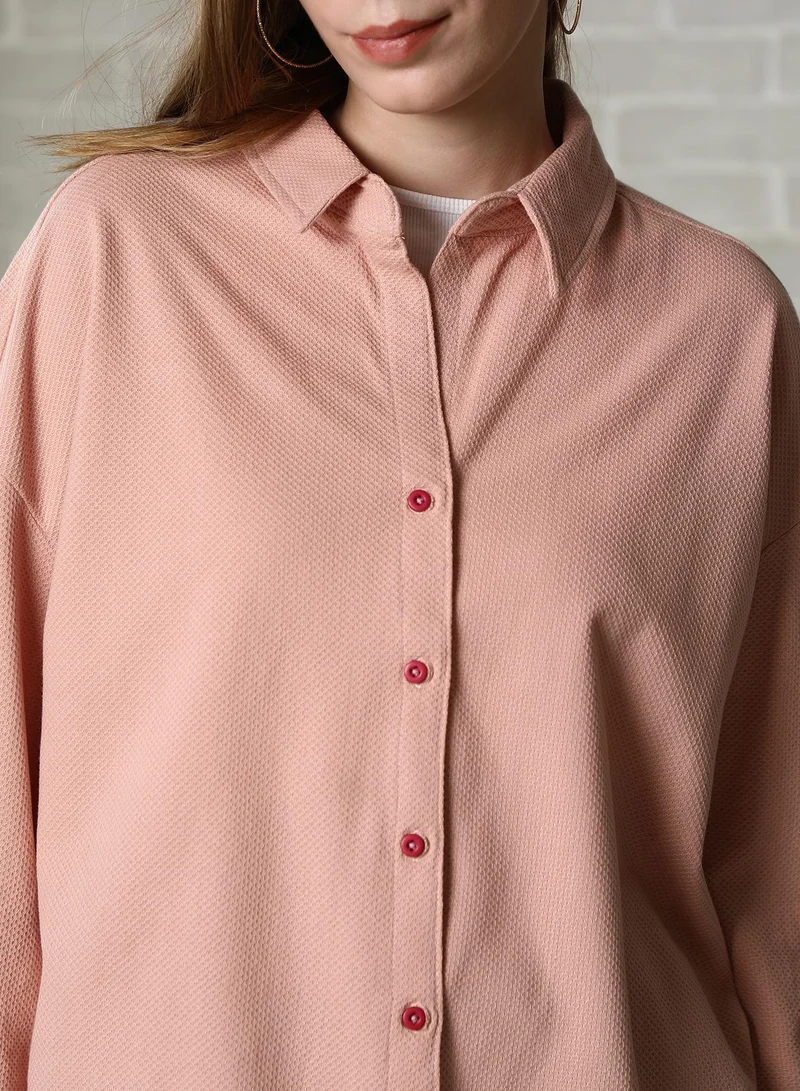 Pinacolada  Women's Peach Pink Rhombus-Tactile Oversized Shirt for Women | Best Price UAE