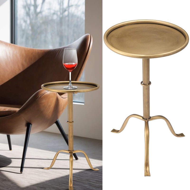 RattanView 1 Pcs Metal Martini Table Bronze Small Round Drink Table12.5 x 12.5 x 27.75 Inches Pedestal Iron Side Tables for Small Spaces Bedroom Living Room - Image 1