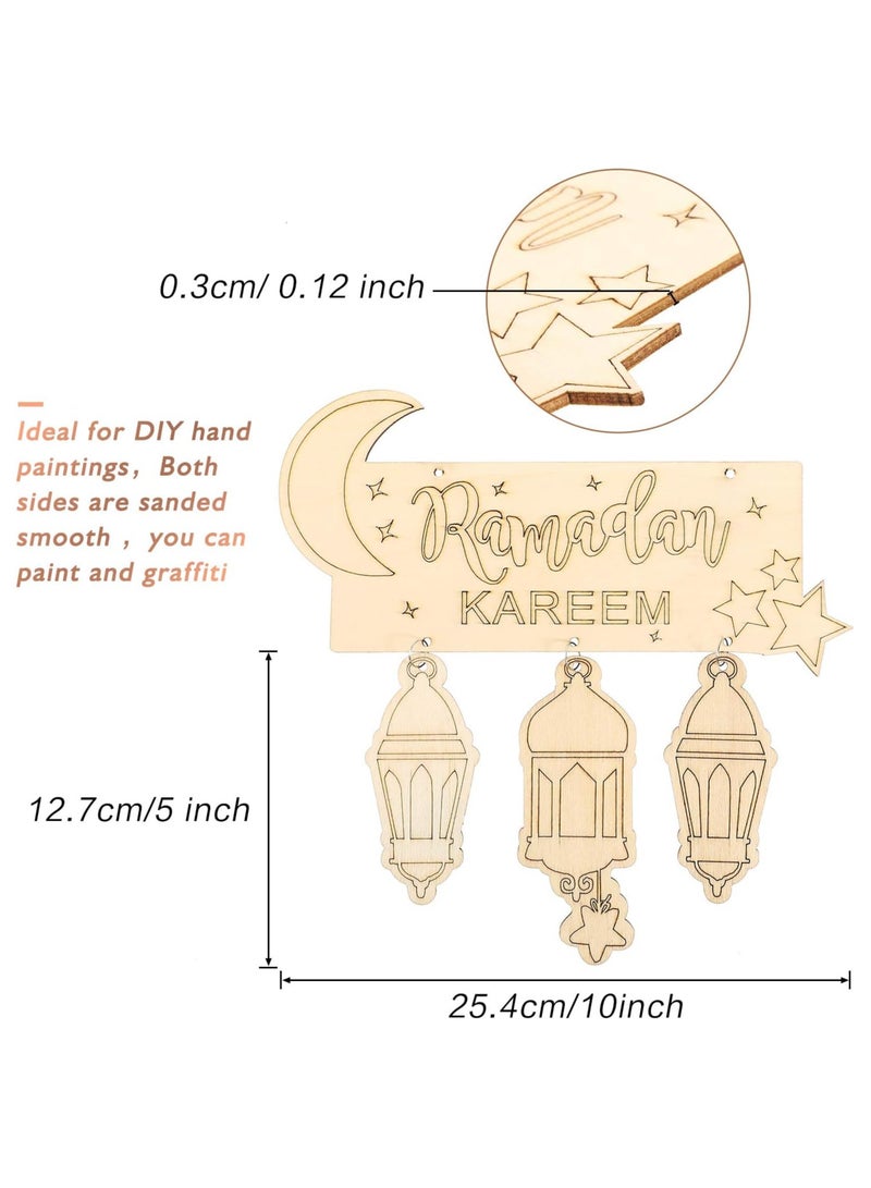 AUTOYSUR 2 Pieces Ramadan Wooden Hanging Plaque Sign Lantern Pendant Ornament Wall DIY Home Decoration for Eid Ramadan - Image 2