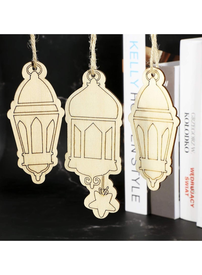 AUTOYSUR 2 Pieces Ramadan Wooden Hanging Plaque Sign Lantern Pendant Ornament Wall DIY Home Decoration for Eid Ramadan - Image 5