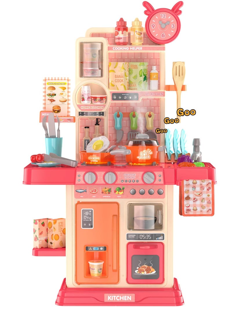 TWFRIC Play Kitchen for Toddlers Kids Kitchen Playset Toddler Girl Toys with Cooking Stove Steam Sink and Food Pretend Cooking Set Toy for 3 4 5 Year Old Kid Birthday Red - Image 3