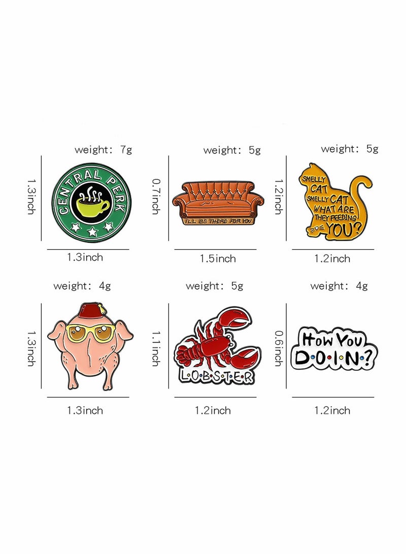 Excefore Enamel Pins Set, 6 Pcs Cartoon Brooches, Friends TV Show Brooch Pins Enamel Lapel Pins for Backpack Hat Lapel Jacket Badges Button Cool Funny Aesthetic, Fashion Badge Jewelry for Women - Image 4