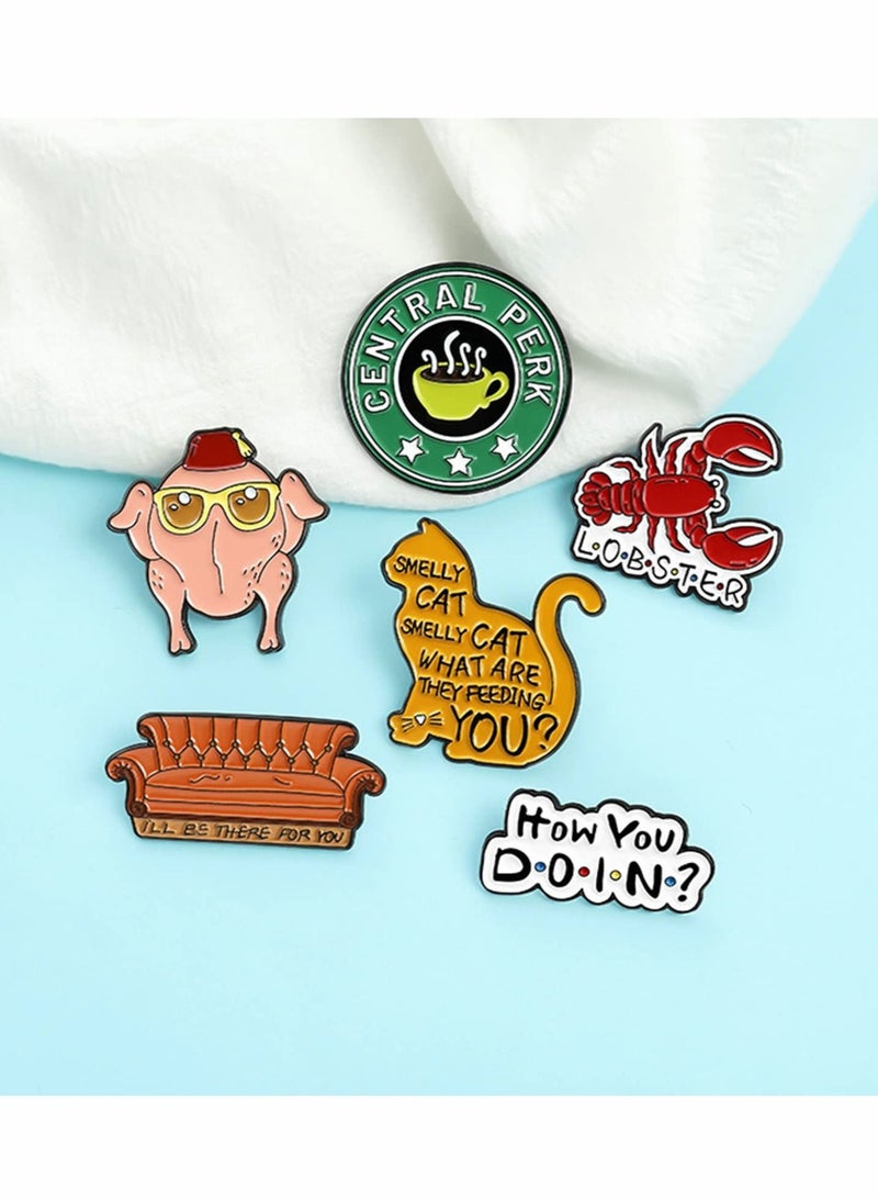 Excefore Enamel Pins Set, 6 Pcs Cartoon Brooches, Friends TV Show Brooch Pins Enamel Lapel Pins for Backpack Hat Lapel Jacket Badges Button Cool Funny Aesthetic, Fashion Badge Jewelry for Women - Image 5