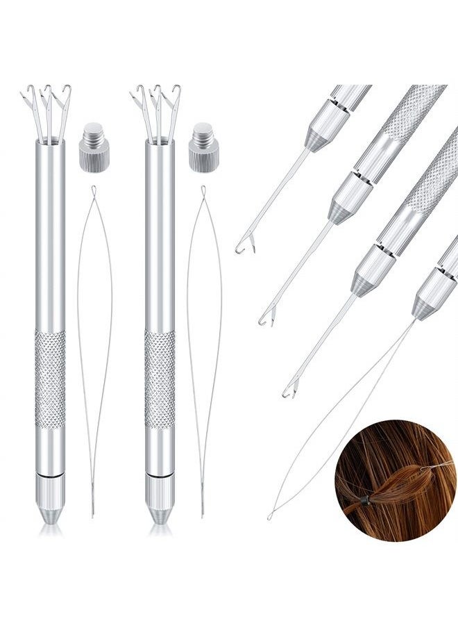 WILLBOND 2 Sets 4-in-1 Hair Extension Tools, Includes Loop Needle Threader, Knitting Needles and Holder for Beads Dreadlock Wig Hair Extensions Lace Wig Making, Loop Tools and Hooks  - Image 1