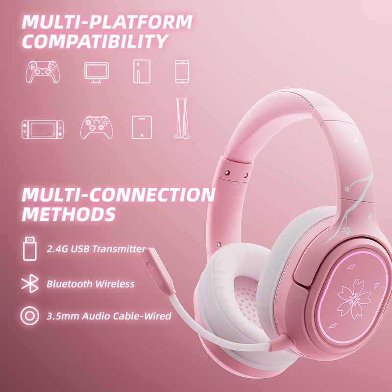 Mytrix Cherry Blossoms Wired Gaming Headset, 360° Rotation Mic, Soft Earmuff Gaming Headphones for PS4, PS5, PC & MAC, Switch, RGB Gradient Light Effect - Image 5