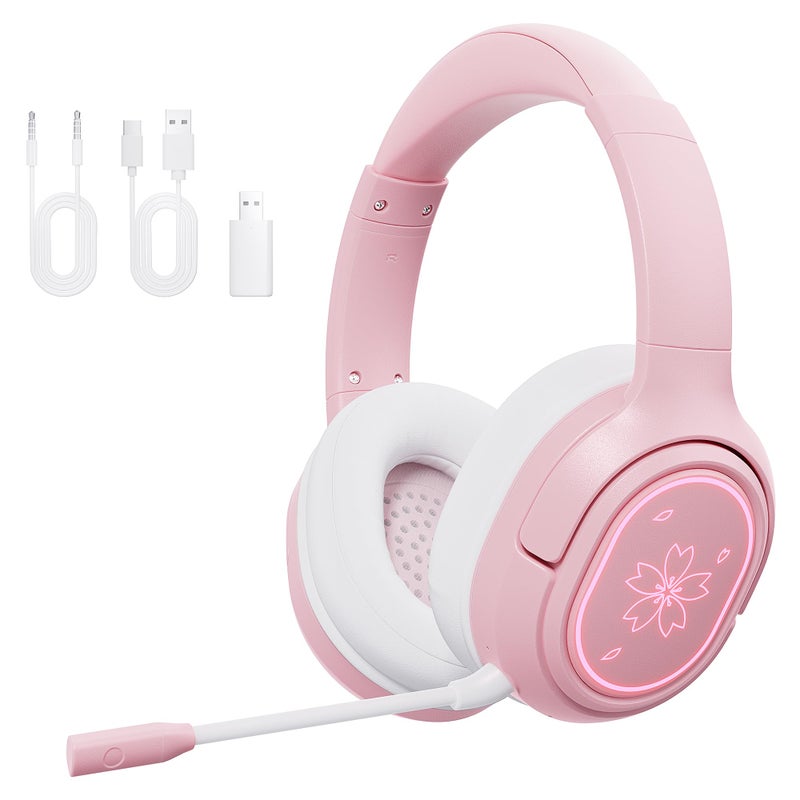 Mytrix Cherry Blossoms Wired Gaming Headset, 360° Rotation Mic, Soft Earmuff Gaming Headphones for PS4, PS5, PC & MAC, Switch, RGB Gradient Light Effect - Image 1