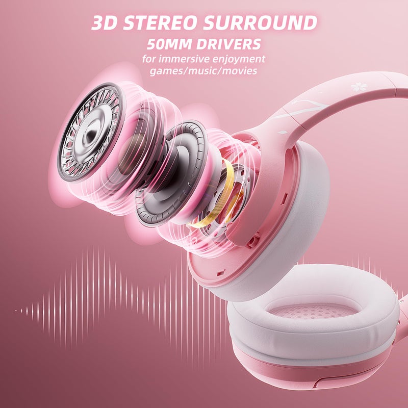 Mytrix Cherry Blossoms Wired Gaming Headset, 360° Rotation Mic, Soft Earmuff Gaming Headphones for PS4, PS5, PC & MAC, Switch, RGB Gradient Light Effect - Image 2